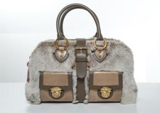 Marc Jacobs Venetia Chinchilla Fur Lizard Trim Belted Satchel Tote Handbag New