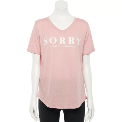 Juniors Pink T-Shirt Tee Size XS Sorry I Wasn't Listening Short Sleeve Salty New