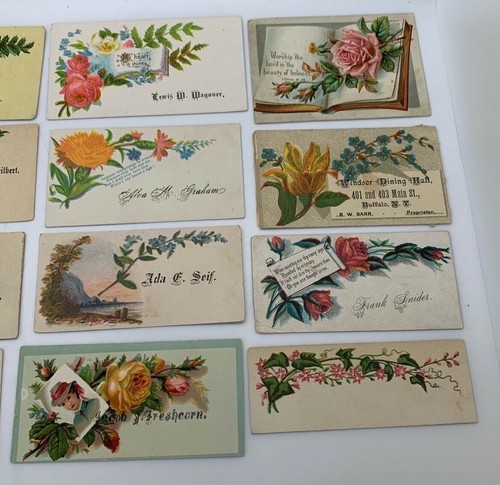 Mixed Flowers Victorian Calling Cards Name Ephemera Antique Lot 16 Roses Blue - Picture 5 of 7
