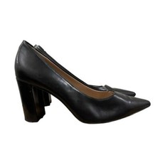 Antonio Melani Holly Black Leather Block Pump Heel 8.5