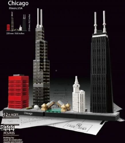 Blocchi Costruzione Chicago City Skyline | Set Mattoni Costruzione | Puzzle Con Scatola - Foto 5 di 6