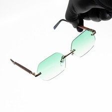 Turquoise Gradient Tint Mens Women Rimless Gold Frame Frameless Buffs Sunglasses
