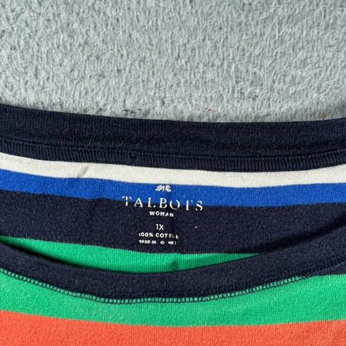 Talbots T Shirt Womens Plus 1x Boat Neck Multicolor Striped Long Sleeve Casual - Picture 4 of 11