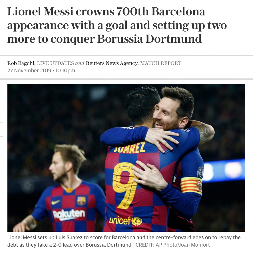 2019/20 Lionel Messi 700th Barcelona Match Full Ticket Champions