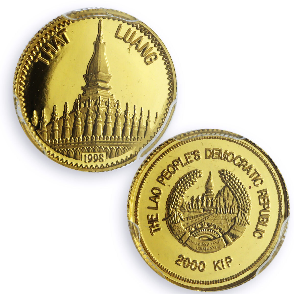 Laos 2000 kip That Luang Monument Buddhism Religion PR69 PCGS gold