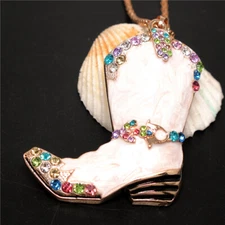 New Enamel Rhinestone White Women's Boots Pendant Fashion Charm Chain Necklace