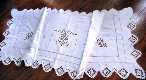 Vintage 78" Layover Pillow Sham Cutwork Lace Whitework Embroidery b