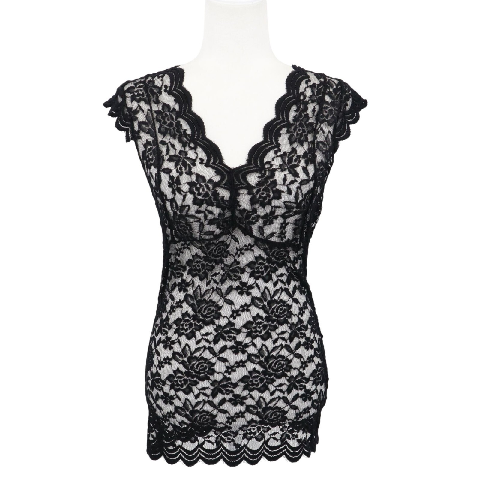Sheer Lace Tunic Top Women L Black Witchy Whimsigoth Dark Feminine Romantic Goth