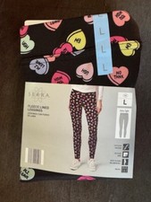 Serra ALDI Conversation Hearts Valentine Leggings Pants Funny Fleece Lined LRG