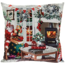 Santa Christmas Winter Festive Scene LED Light Up Cushion with Insert 40 x 40cm