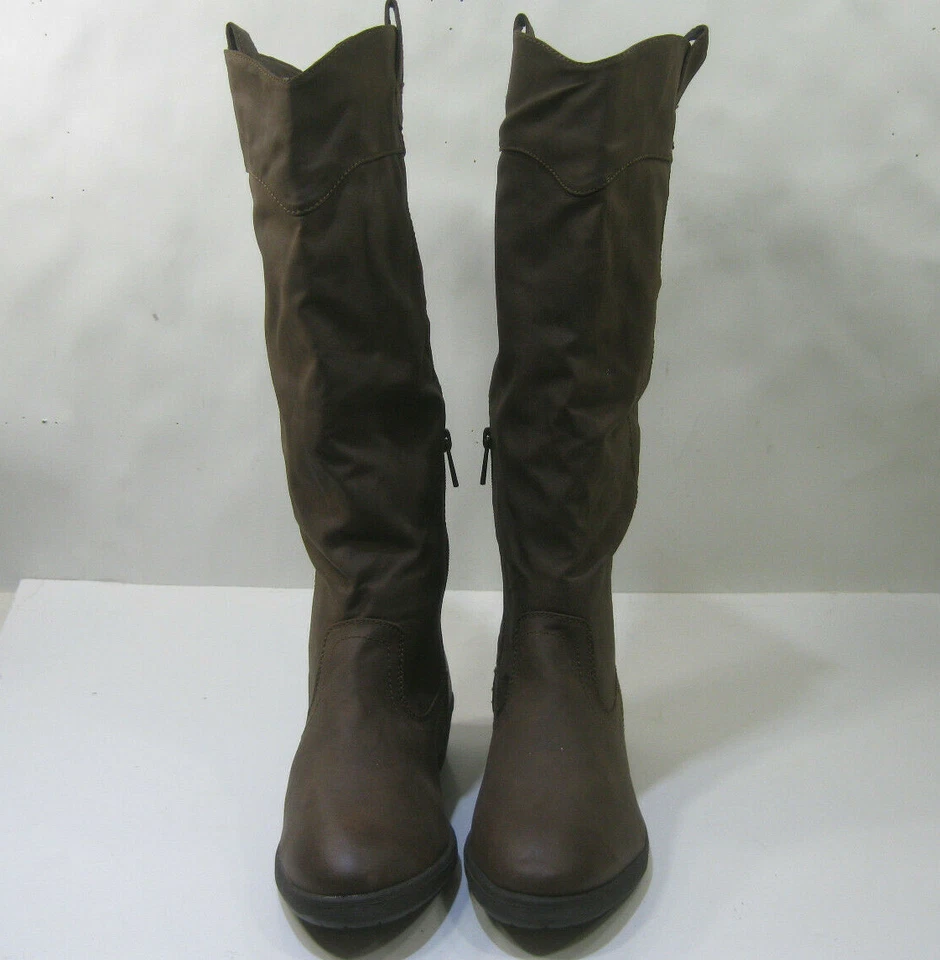 NUEVAS Botas hasta la rodilla de vaquero punta redonda tacón 1" marrón casa de muñecas para mujer talla 7,5  Foto 2 de 4