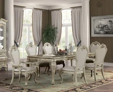 Formal Traditional 7pc Dining Set Extendable Table and Chairs Antique White Wash