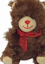 Greenbrier International Brown Bear Red Bow 7" Plush Red Nose Stuffed Animal Toy