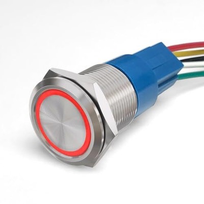  Billet Push Button Switch with Socket, 3A 12vDC Ring LED, 3/4'' Latching Red