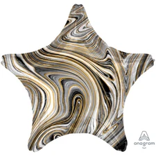 BLACK GOLD STAR MARBLE FOIL BALLOON PARTY DECORATION SWIRLED MARBLE PATTERN 