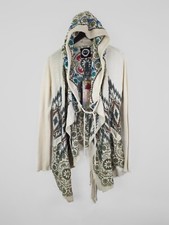 NWT JOHNNY WAS BIYA Women's Sz S Embroidered Belted Cotton Hoody Ivory Cardigan