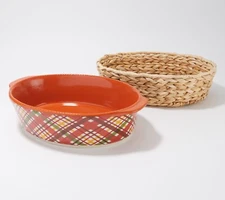 Temp-tations 3 Qt Oval Baker, Banana Grass Basket, Harvest PLAID K50351