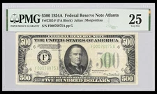 Series 1934A $500 Federal Reserve Atlanta Fr.2202-F PMG VF25 Ink