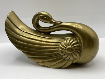 Vintage Crowning Touch Art Deco Heavy Brass Swan Wall Hanging Pocket Planter EUC