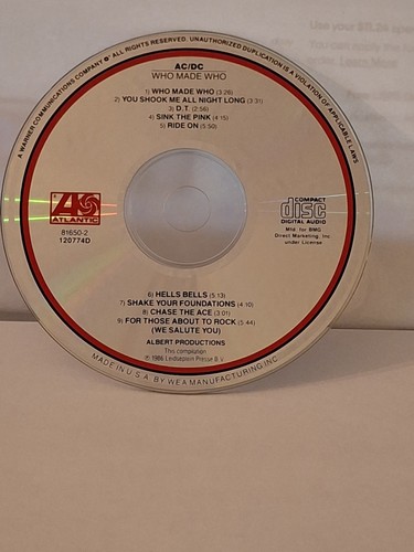 AC/DC - Who Made Who (CD, 1986, 9 Tracks, *DISC ONLY*) Atlantic Records - Picture 2 of 4