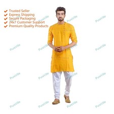 Mens Kurta Traditional Fashion Mens Kurta Cotton Clothing Color Yellow