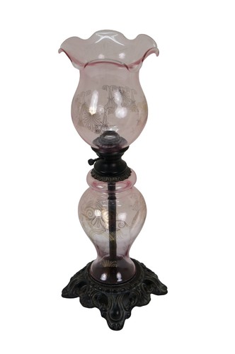 Gone with the Wind Pink Glass Hurricane Budoir Vanity Table Lamp 22" - Picture 2 of 13