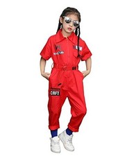 Boys Girls Fashion Jumpsuit Zip-Front Coveralls Hip Hop Street Dance 12-14 Red