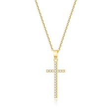 Cross Necklace for Women, 14K Gold Plated Cross Pendant Necklace with Premium Cu