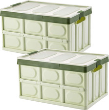 Collapsible Storage Bins 2 Pack 30L - Lidded Plastic Tote Container with Stackab