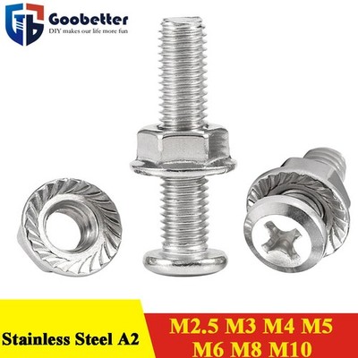 Stainless Flat Round Head Phillips Furniture Screws + Flange Nuts Sortiment Set