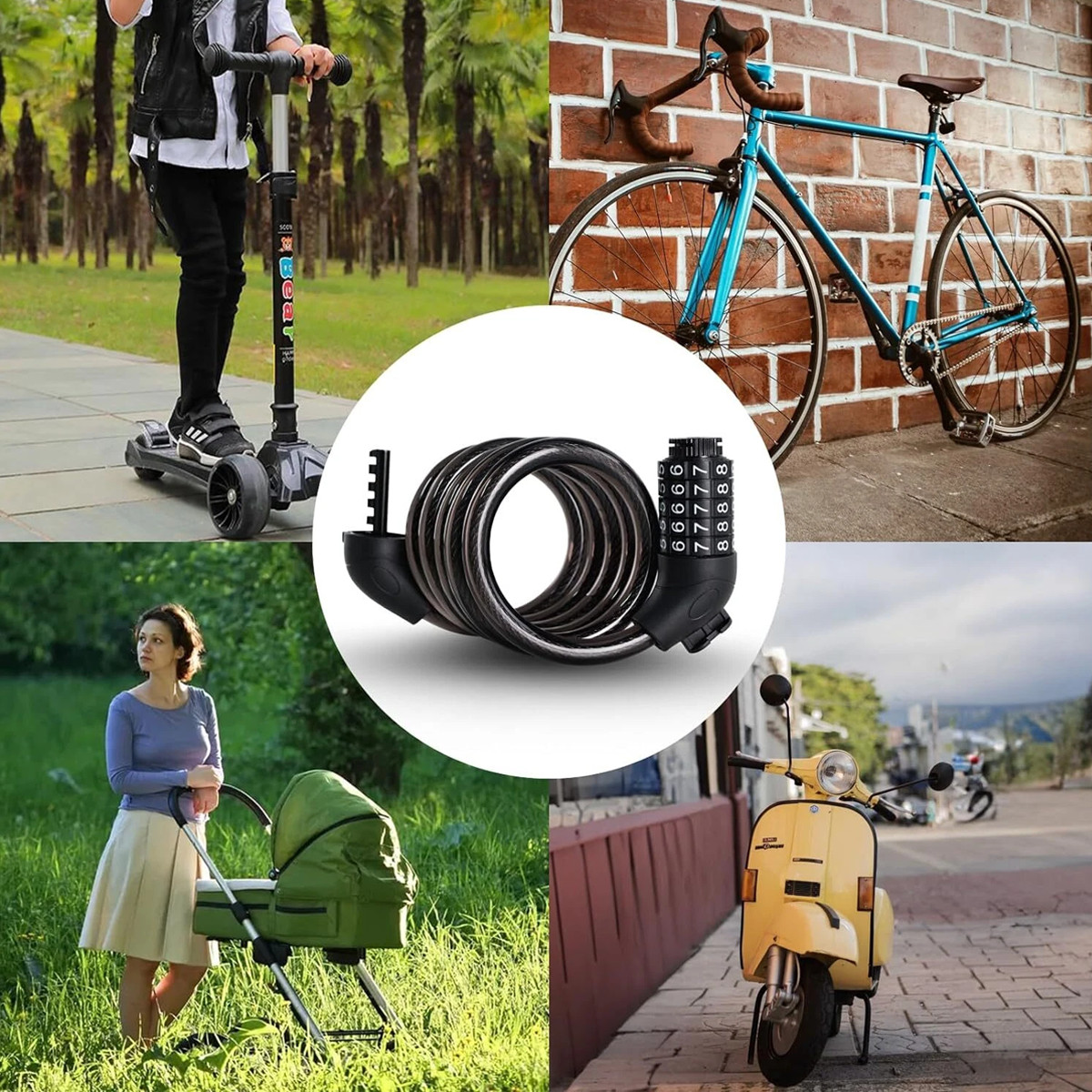 Bike Lock Security Cable Lock 5 Digit Password Bike Lock Heavy Duty Anti-Theft