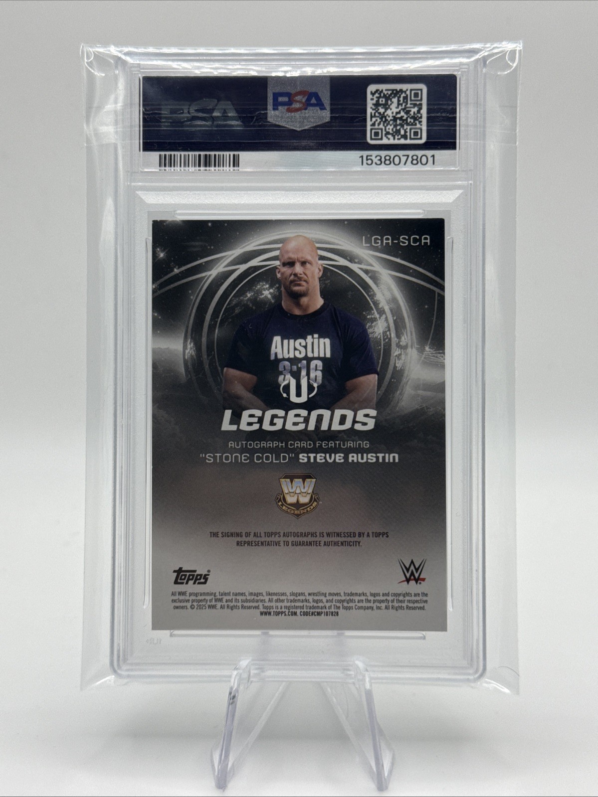 2025 Topps Universe WWE Steve Austin Legends Autograph Orange Warp /25 PSA 8 view 2