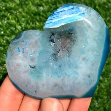 90G Rare Blue agate Geode Heart Crystal Specimen Freeform Energy Healing Reiki