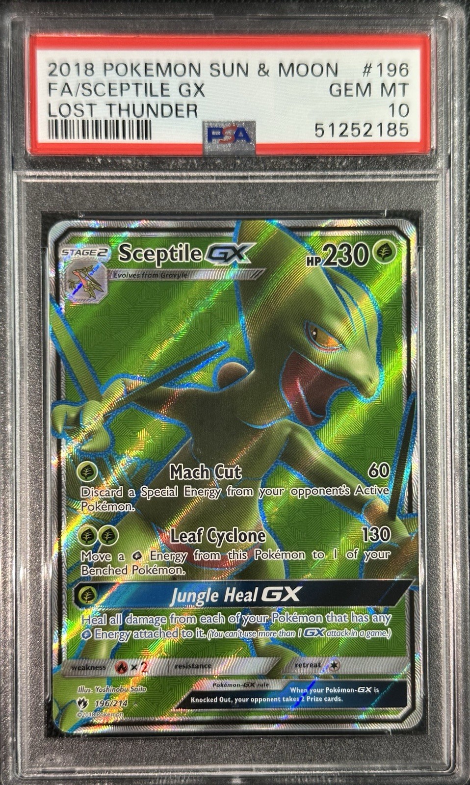 Pokemon PSA 10 GEM MINT Sun & Moon Lost Thunder SCEPTILE GX 196/214 Full Art