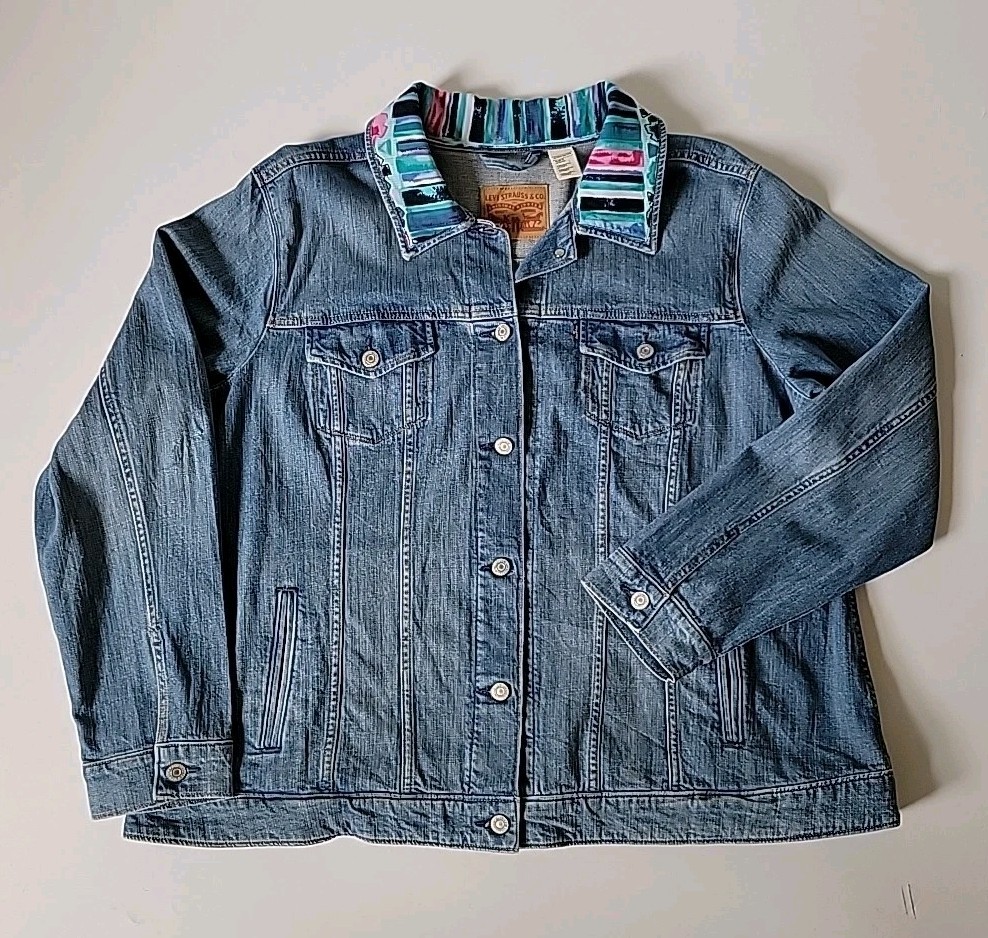Levis Upcycled Patchwork Denim Trucker Jacket 3X … - image 2