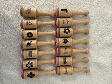 Mini Wooden Round Stamps- 14 Pcs- Various Sayings And Flowers