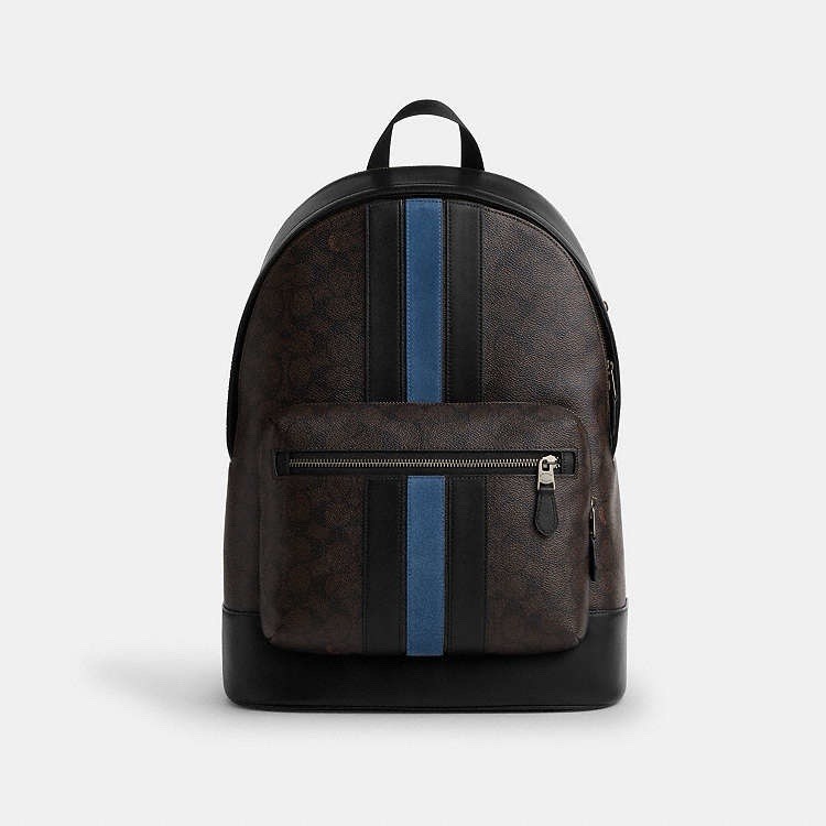 Rare Coach West Backpack In Signature Canvas With Varsity Strip NWT image 6