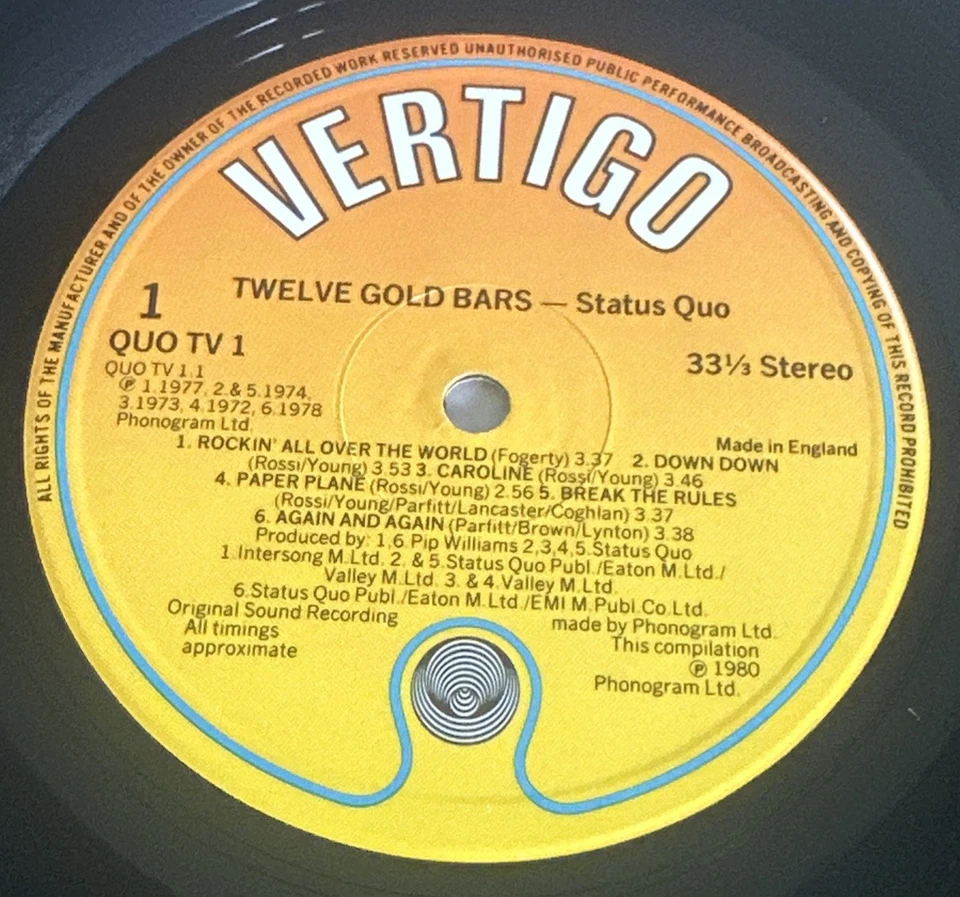 Status Quo-12 Gold Bars Volume 1+1-Vertigo-QUOTV2-Double-Lp Record EX / EX Con - Image 4 of 4