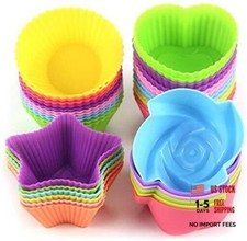 Silicone Cupcake Liners Reusable Baking Cups Nonstick Easy Clean Pastry 24pcs