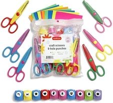 DIY Scrapbooking Kit - 6 Edge Scissors, 10 Shape Punchers, 10 Color Papers for C