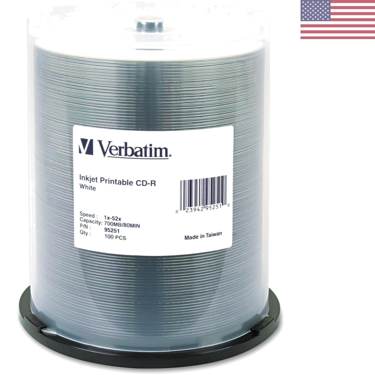 White Inkjet Printable CD-R 100pk - 700MB 80-Minute Discs with Fast Printing