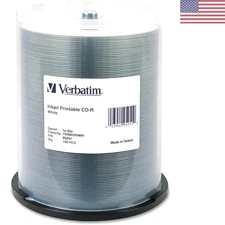 White Inkjet Printable CD-R 100pk - 700MB 80-Minute Discs with Fast Printing