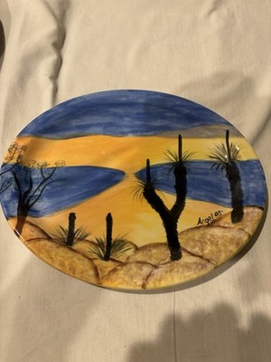 Vintage  Desert design Plate Tray Hand Painted, 13.5'' x 9.5'' By Angel