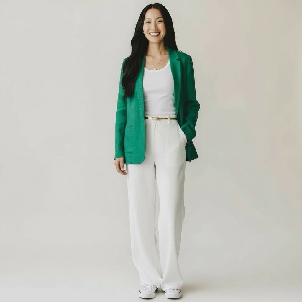 Lauren Conrad Blazer Green Casual Career Button Front Jacket Rayon Linen  Med
