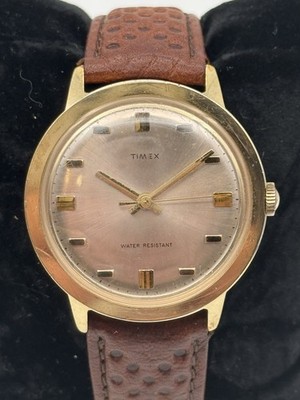 Vintage Timex Manual Wind 35mm Gold Tone Dress Watch Silver Sunburst Dial Runs