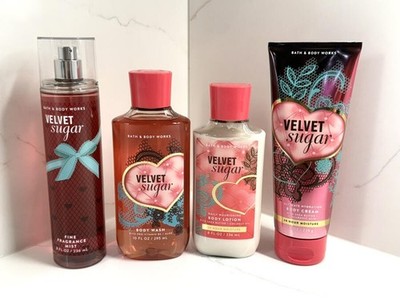 4 Pc Set New Bath & Body Works Velvet Sugar Cream Lotion Gel Wash Mist Spray