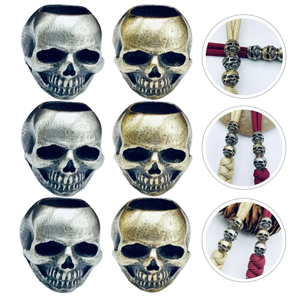 6 Pcs Perles Tete De Mort En Métal Pour La Fabrication Bijoux Bracelet - Photo 4/4
