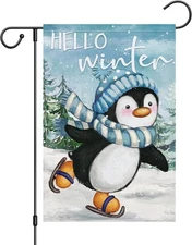 Penguin Hello Winter Garden Flag 12x18 Inch Double Sided Vertical, Black 