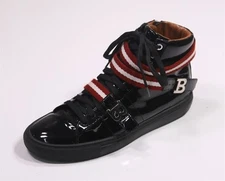 Bally Heilmar Black Patent High Top Leather Zip Sneakers Men's US 9
