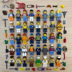 LEGO 10 CITY Minifigures Lot - People Construction Town Accessories Complete